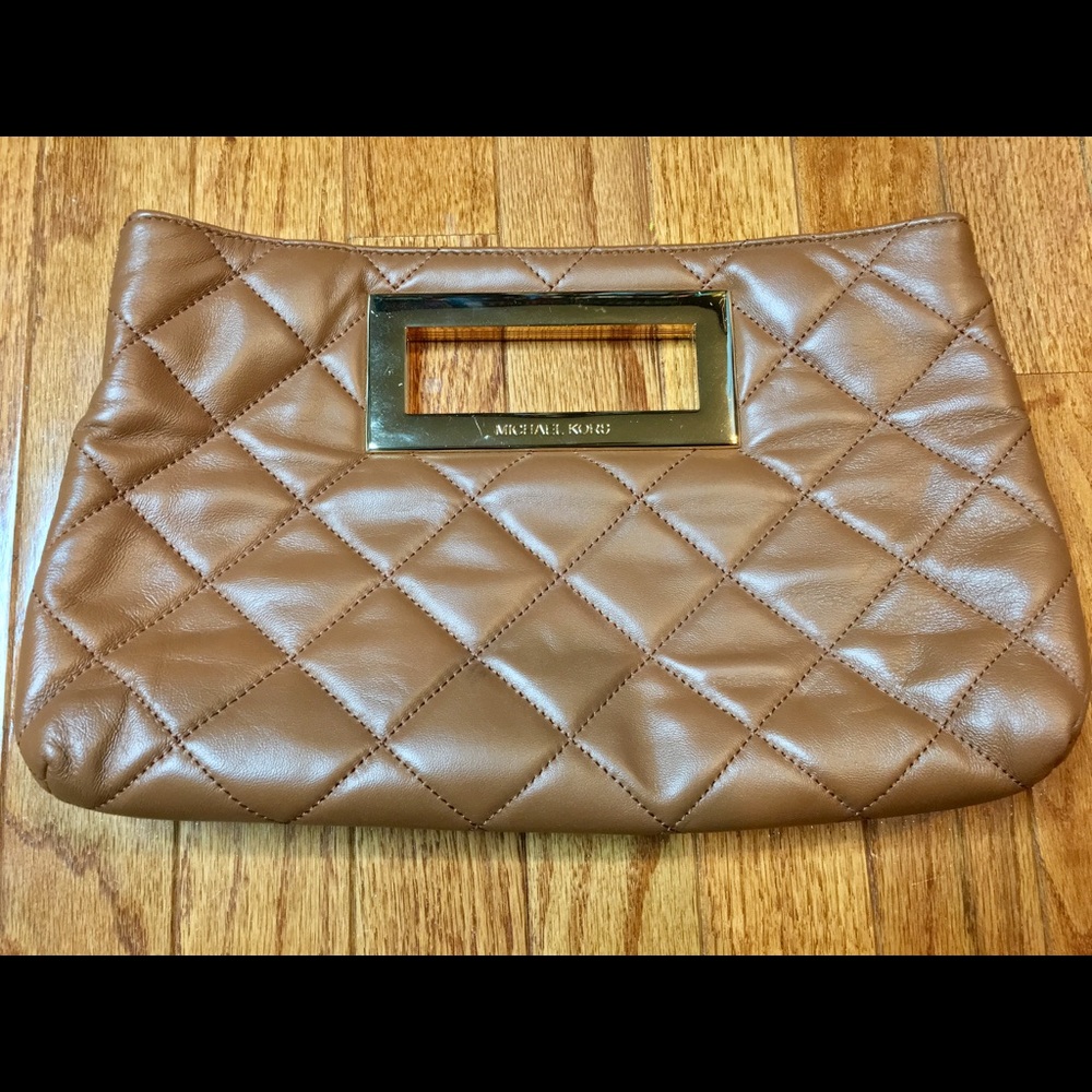 Michael Kors camel color quilted clutch